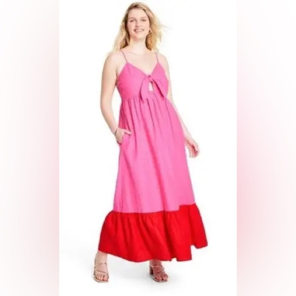Tabitha Brown Pink Red Sun dress Size XS